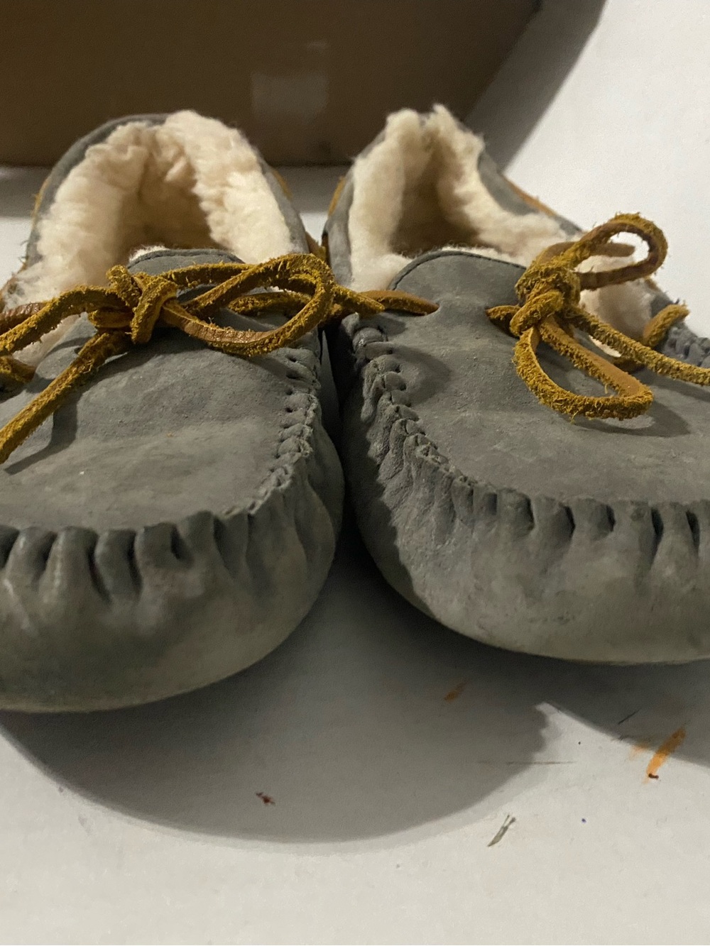 UGG Gray Moccasin Slippers with Tan Laces - Picture 3 of 8